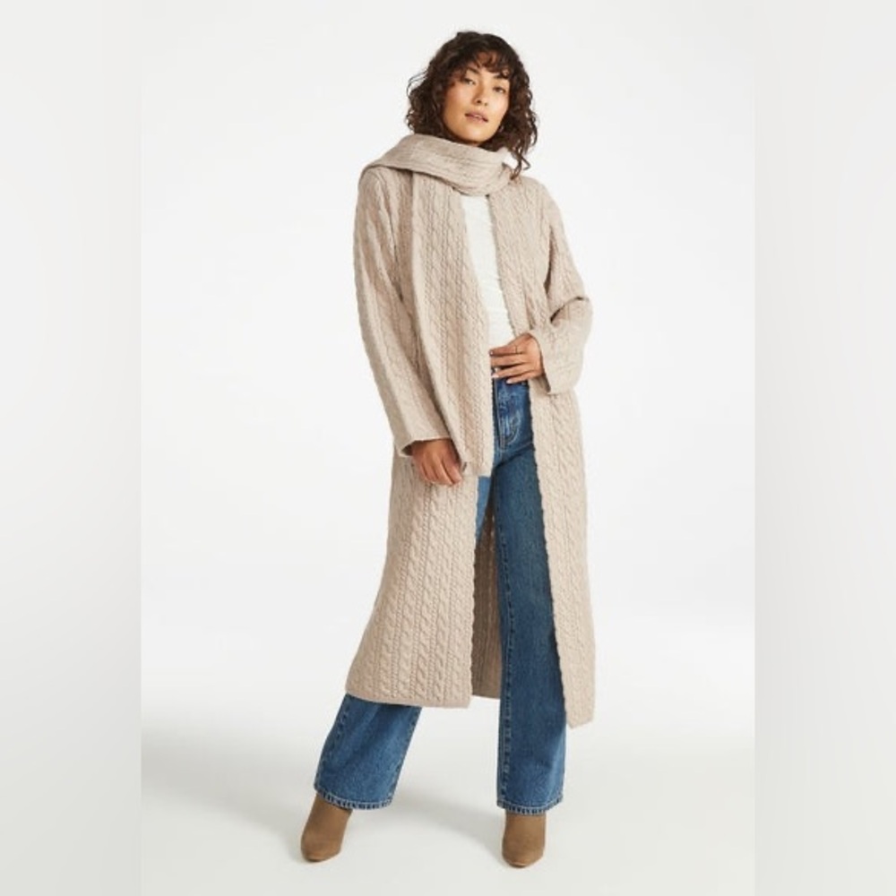 JustFab Taupe Cozy Scarf Cardigan size small